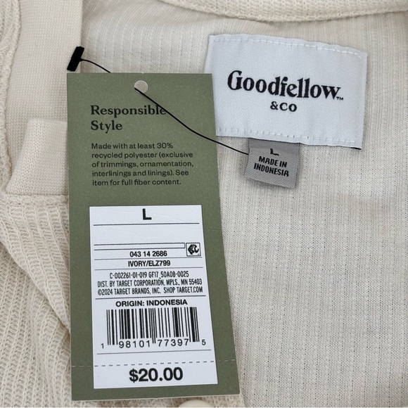 Goodfellow & Co waffle-knit long-sleeve henley shirt in Ivory size Large  NWT - Picture 3 of 8